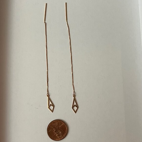 Rose gold threader dangle drop earrings 14KT EUC/rarely worn - Picture 3 of 7